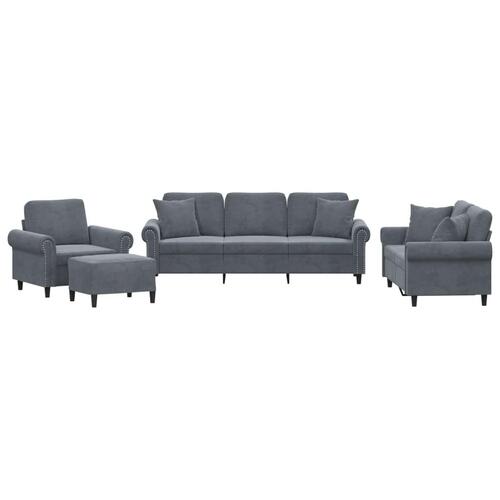 Sofasæt 4 dele med puder velour mørkegrå