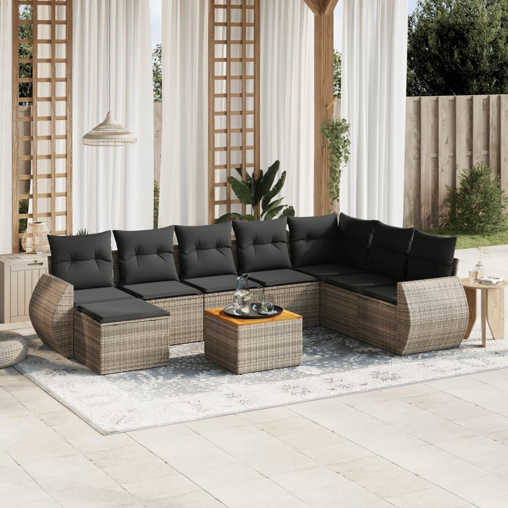 Sofasæt til haven 9 dele med hynder polyrattan grå