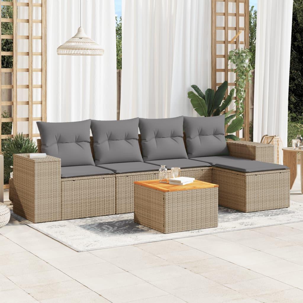 Sofasæt til haven - 6 dele med hynder, polyrattan, beige