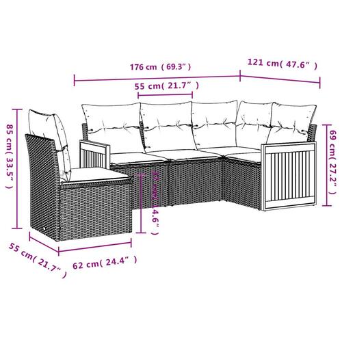 Sofasæt 5 dele med hynder polyrattan grå