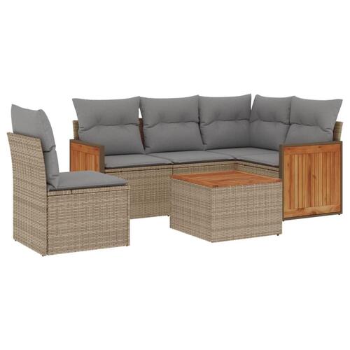 Sofasæt til haven 6 dele med hynder polyrattan beige