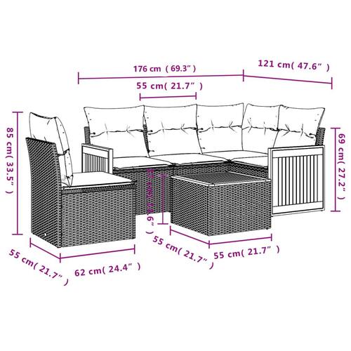 Sofasæt til haven 6 dele med hynder polyrattan beige