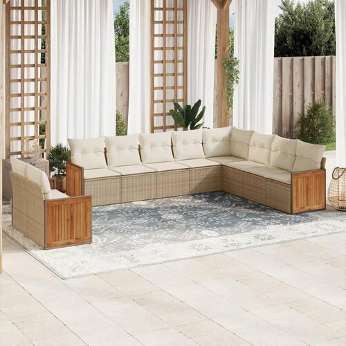 Sofasæt til haven 10 dele med hynder polyrattan beige