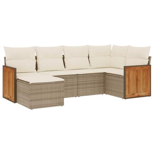 Sofasæt til haven 6 dele med hynder polyrattan beige