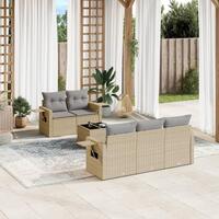 Sofasæt til haven 6 dele med hynder polyrattan beige