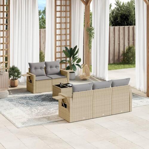 Sofasæt til haven 6 dele med hynder polyrattan beige