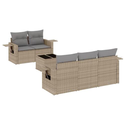 Sofasæt til haven 6 dele med hynder polyrattan beige