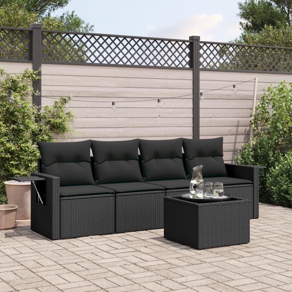 Sofasæt til haven 5 dele med hynder polyrattan sort