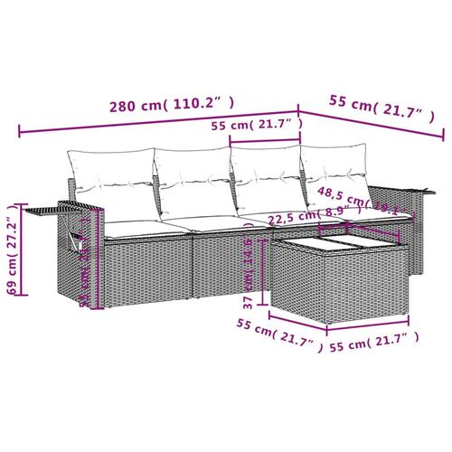 Sofasæt til haven 5 dele med hynder polyrattan sort
