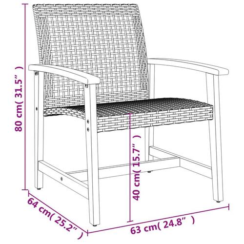 Havestole 2 stk. polyrattan og akacietræ sort