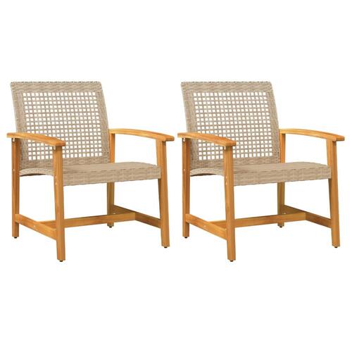 Havestole 2 stk. polyrattan og akacietræ beige