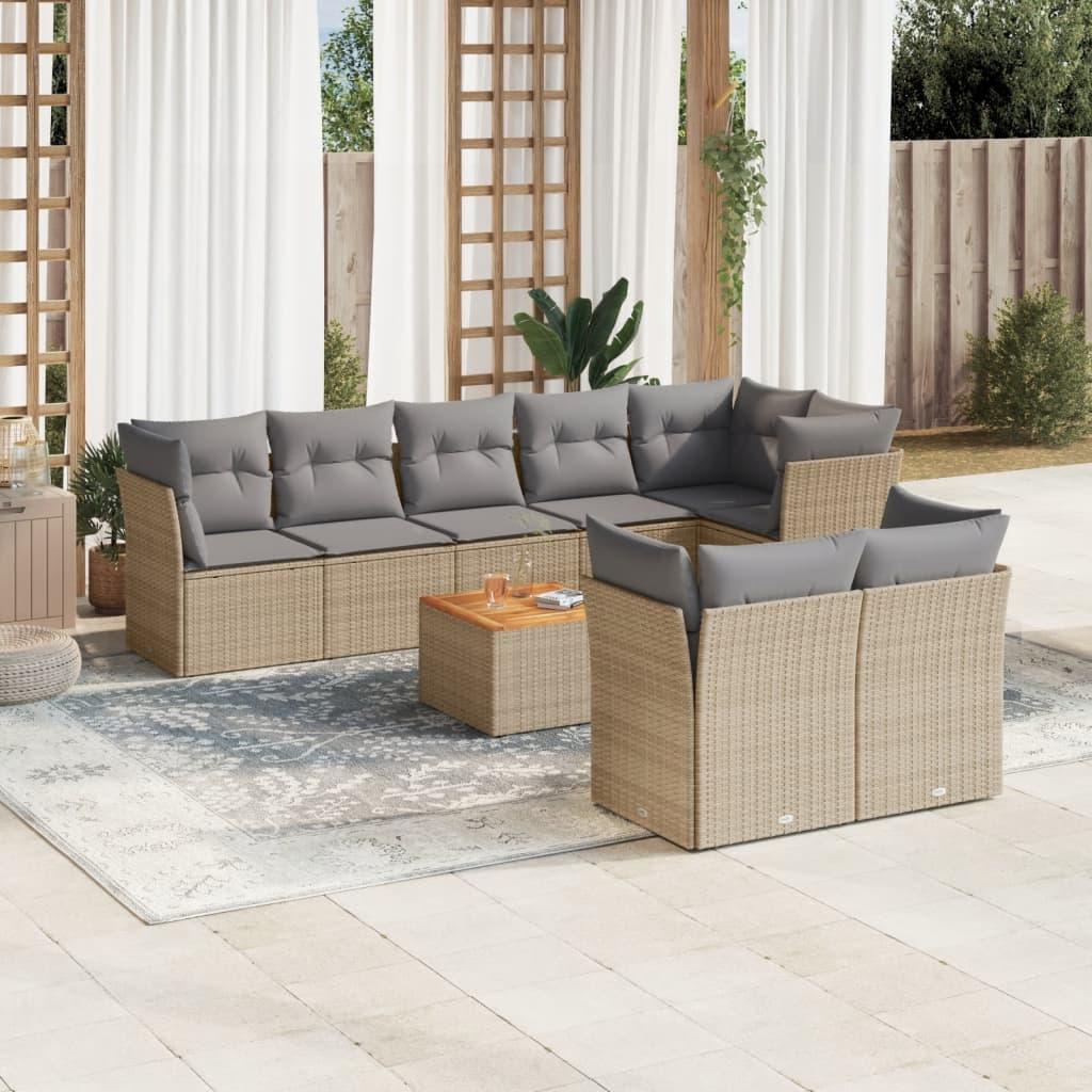 Sofasæt til haven 9 dele med hynder polyrattan beige