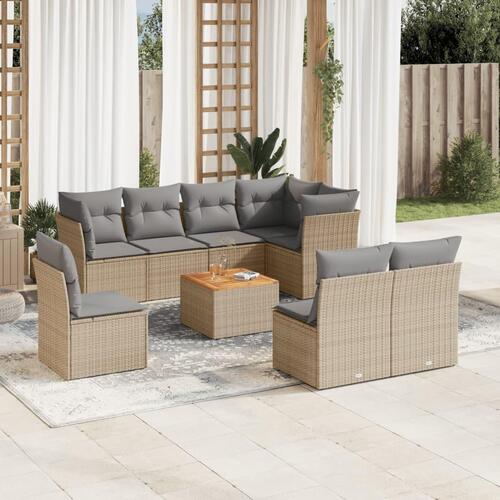 Sofasæt til haven 9 dele med hynder polyrattan beige