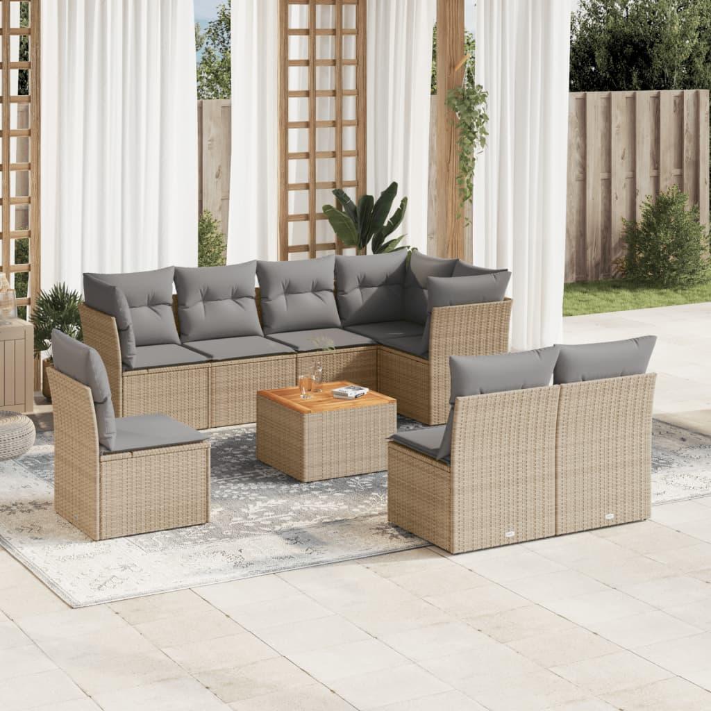 Sofasæt til haven 9 dele med hynder polyrattan beige