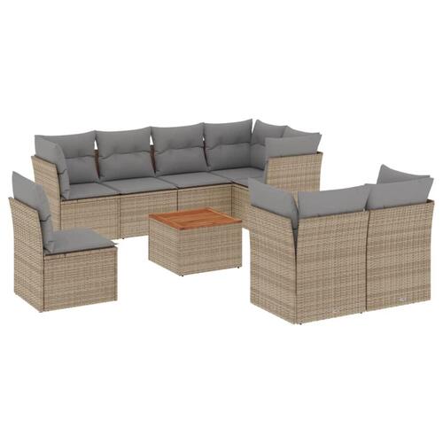 Sofasæt til haven 9 dele med hynder polyrattan beige