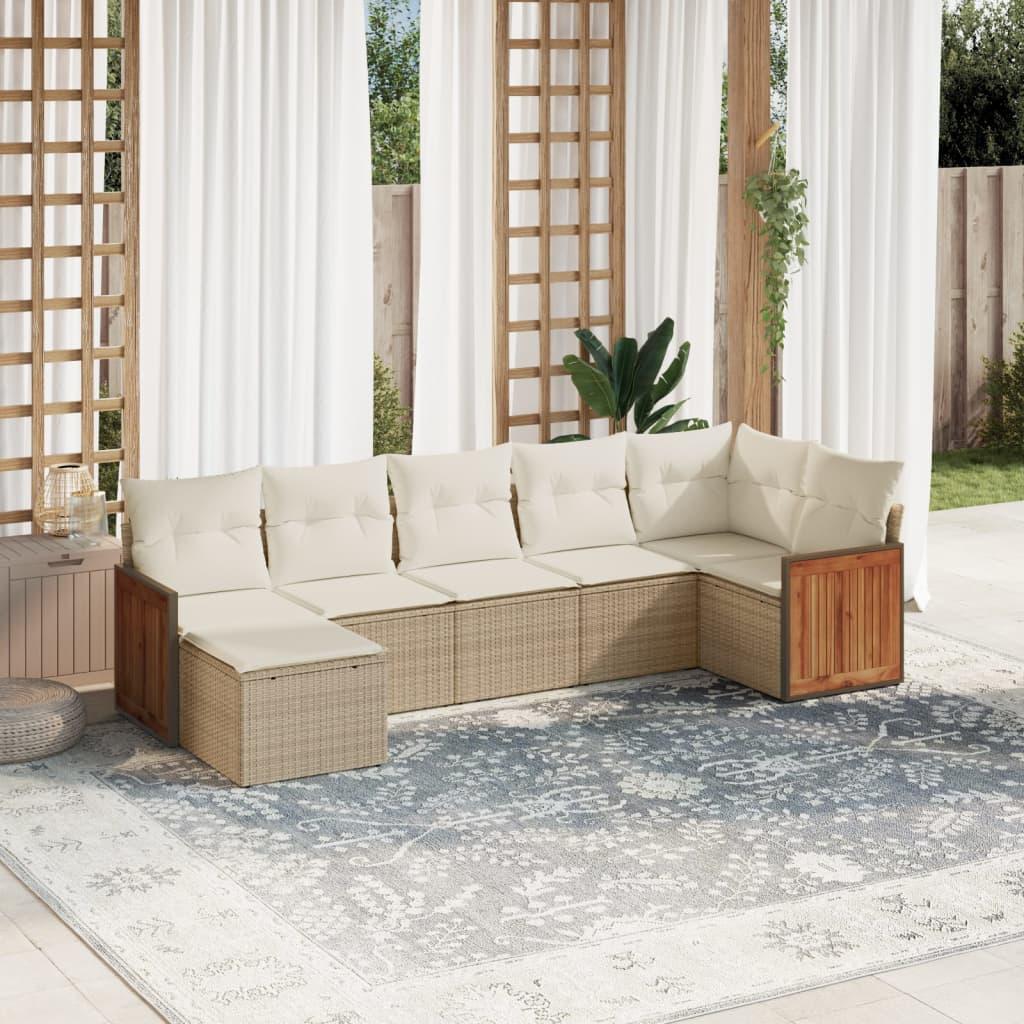 Sofasæt til haven 7 dele med hynder polyrattan beige