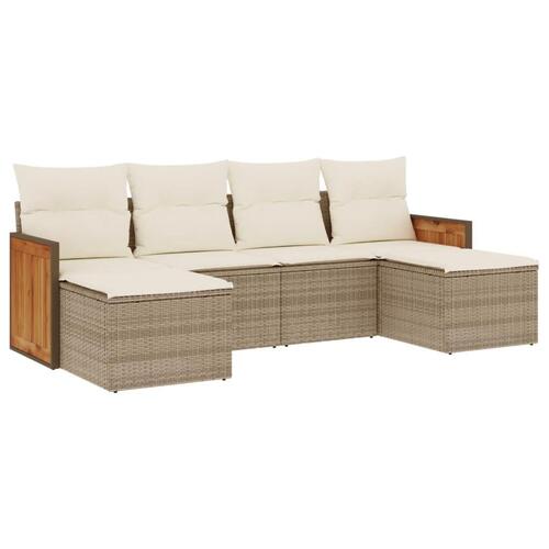 Sofasæt til haven 6 dele med hynder polyrattan beige