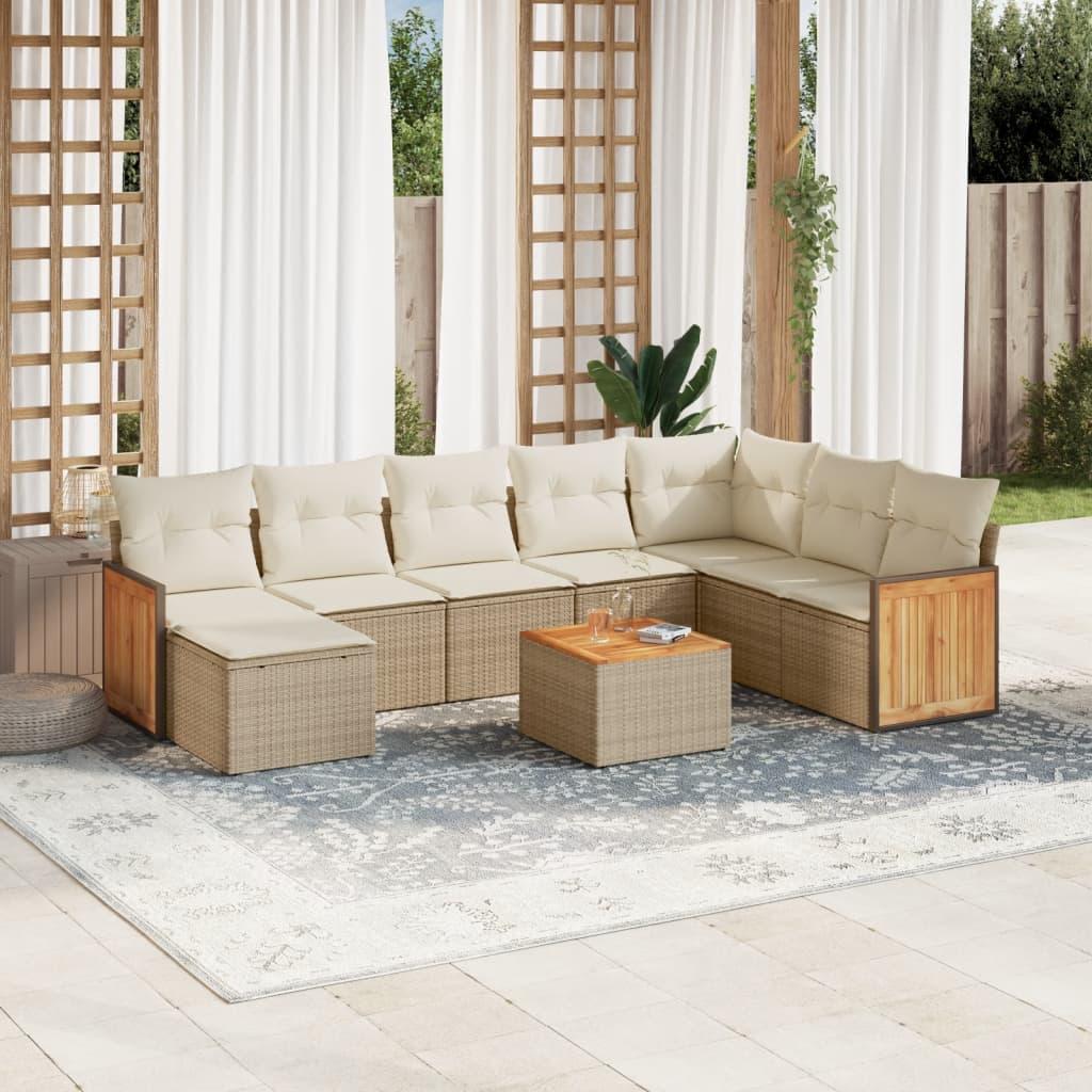 Sofasæt til haven 9 dele med hynder polyrattan beige