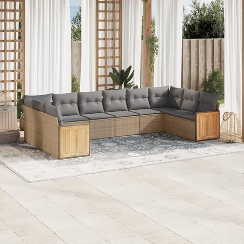 Sofasæt til haven 10 dele med hynder polyrattan beige