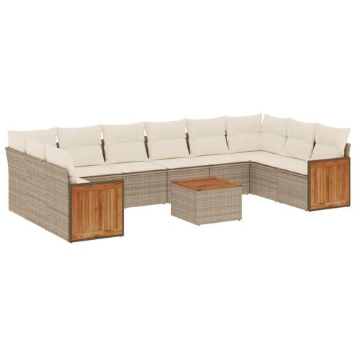Sofasæt til haven 11 dele med hynder polyrattan beige