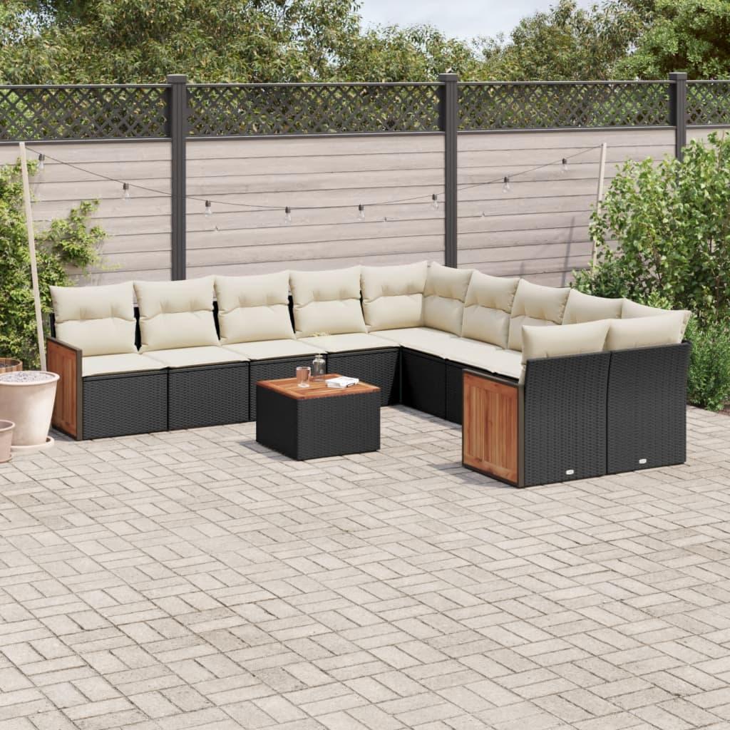 Sofasæt til haven 11 dele med hynder polyrattan sort