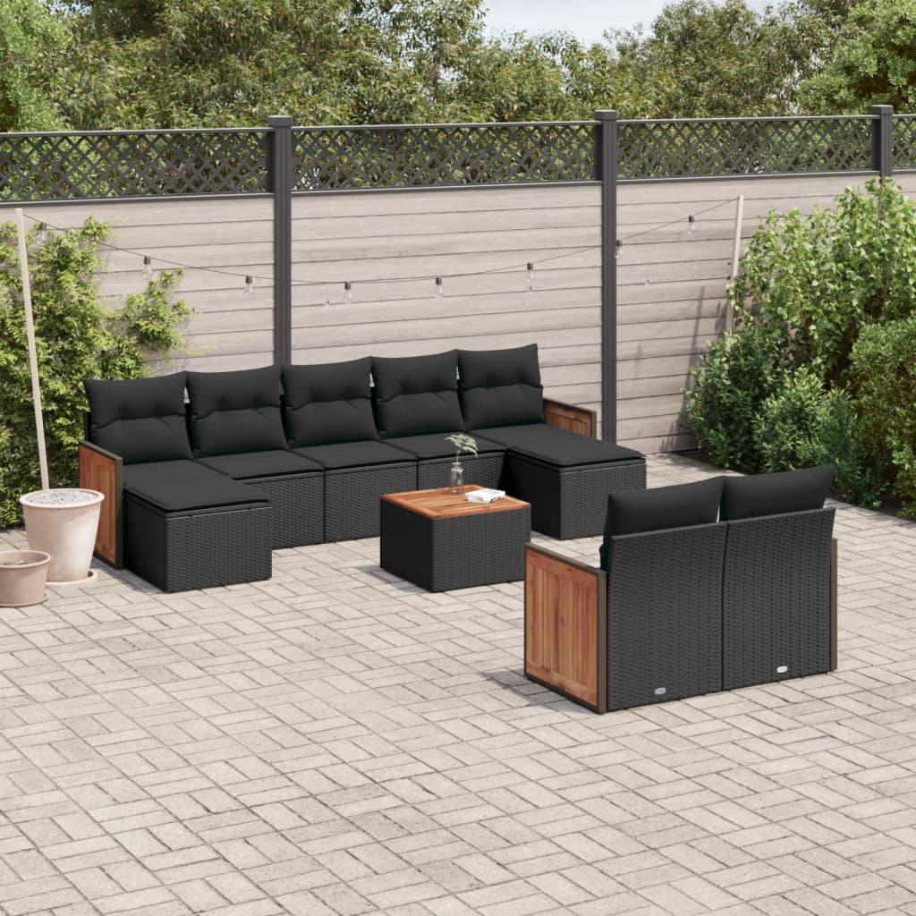 Sofasæt til haven 10 dele med hynder polyrattan sort
