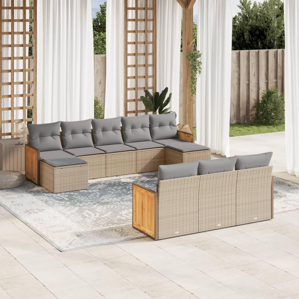 Sofasæt til haven 10 dele med hynder polyrattan beige