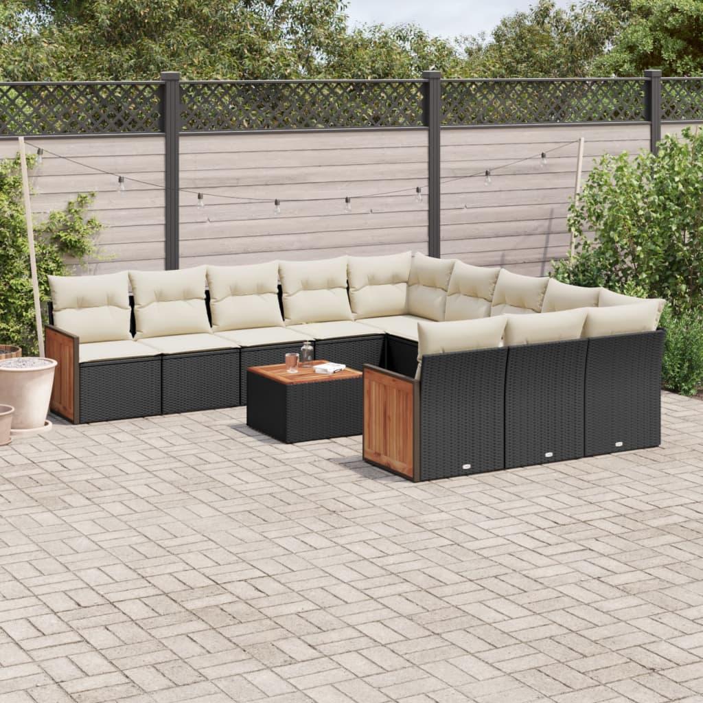 Sofasæt til haven 12 dele med hynder polyrattan sort