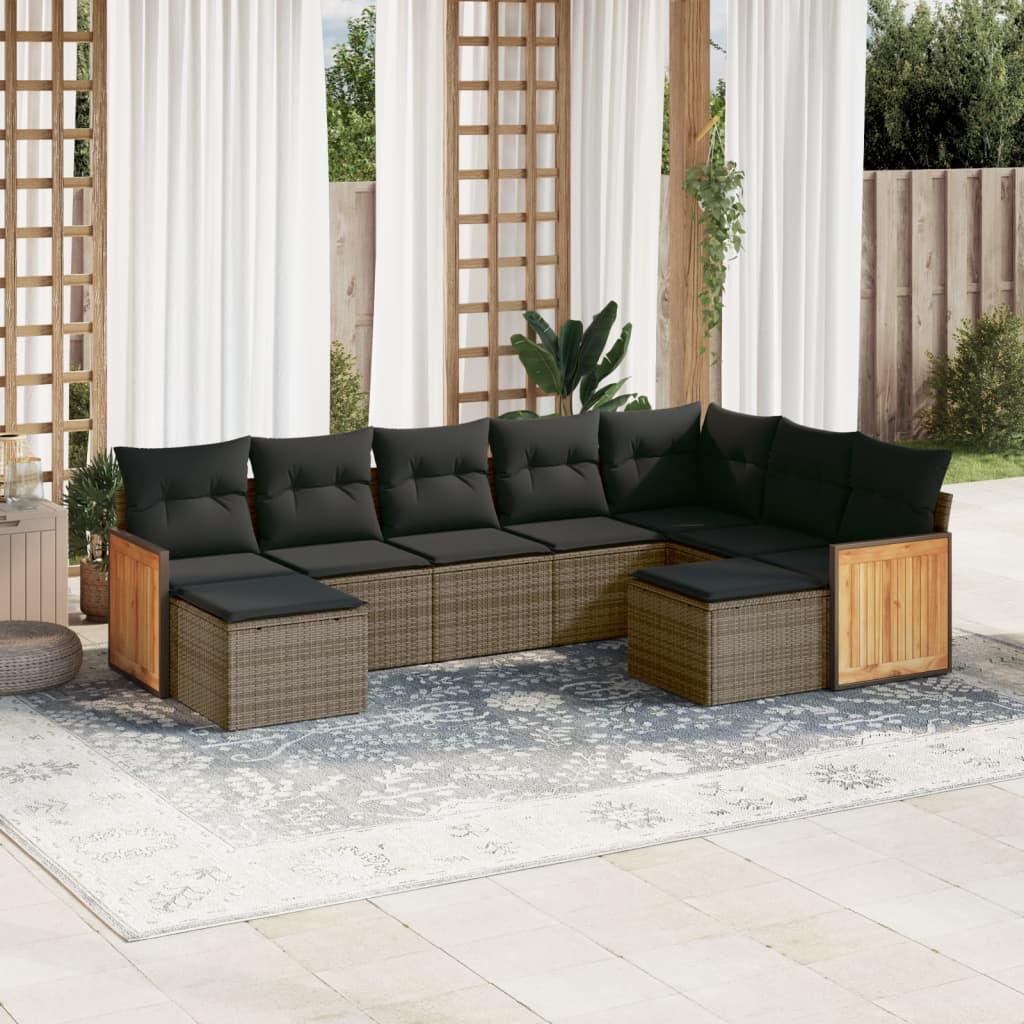 Sofasæt til haven 9 dele med hynder polyrattan grå