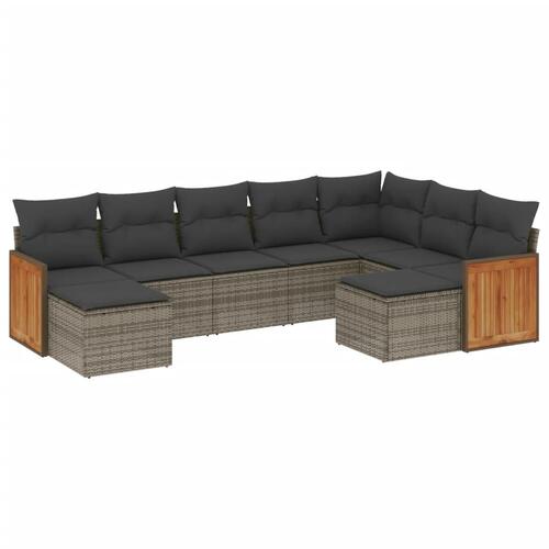 Sofasæt til haven 9 dele med hynder polyrattan grå