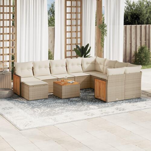 Sofasæt til haven 11 dele med hynder polyrattan beige