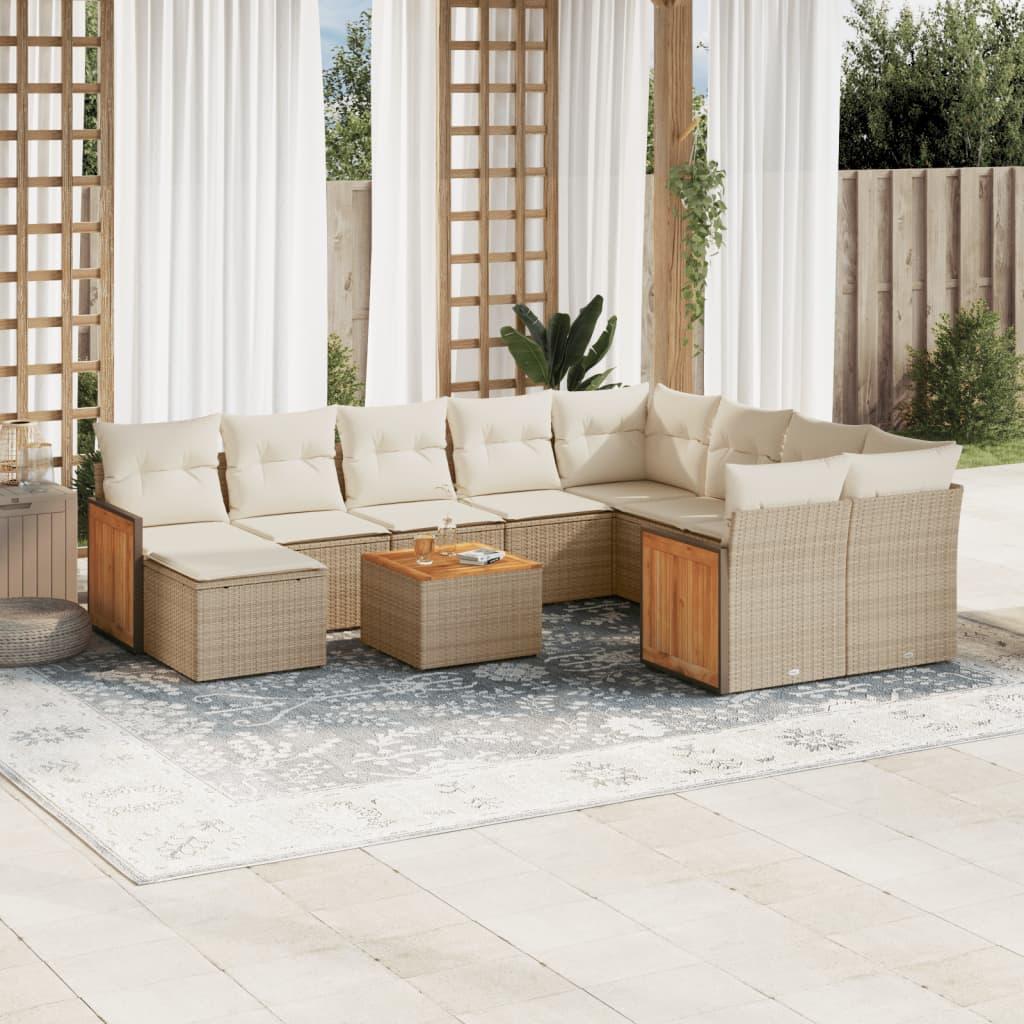 Sofasæt til haven 11 dele med hynder polyrattan beige