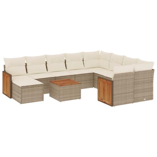 Sofasæt til haven 11 dele med hynder polyrattan beige