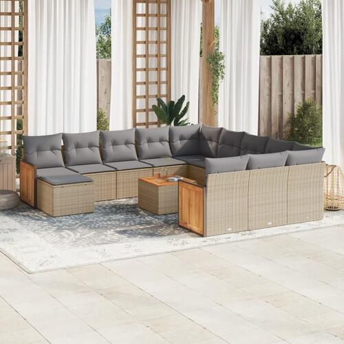 Sofasæt til haven 13 dele med hynder polyrattan beige