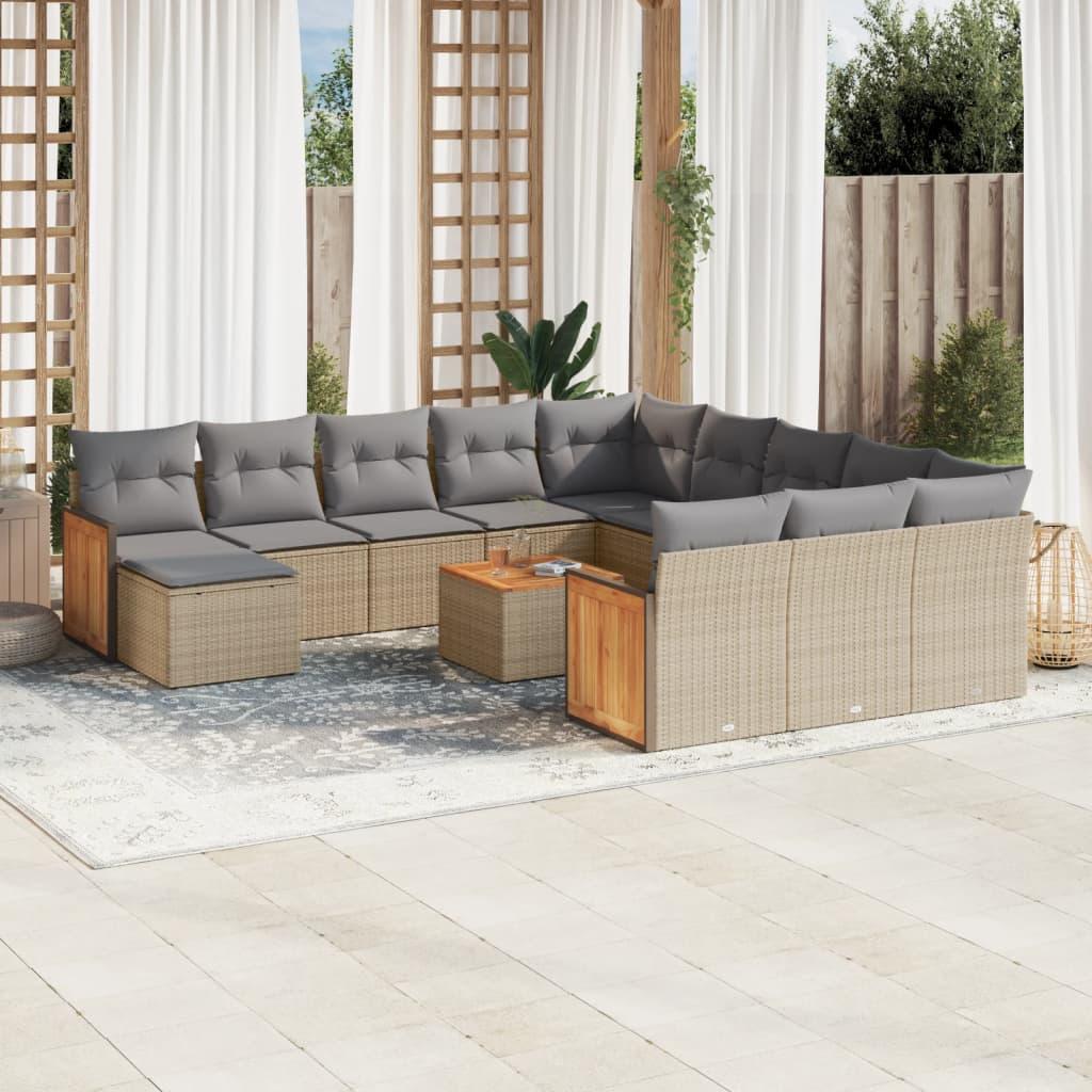 Sofasæt til haven 13 dele med hynder polyrattan beige