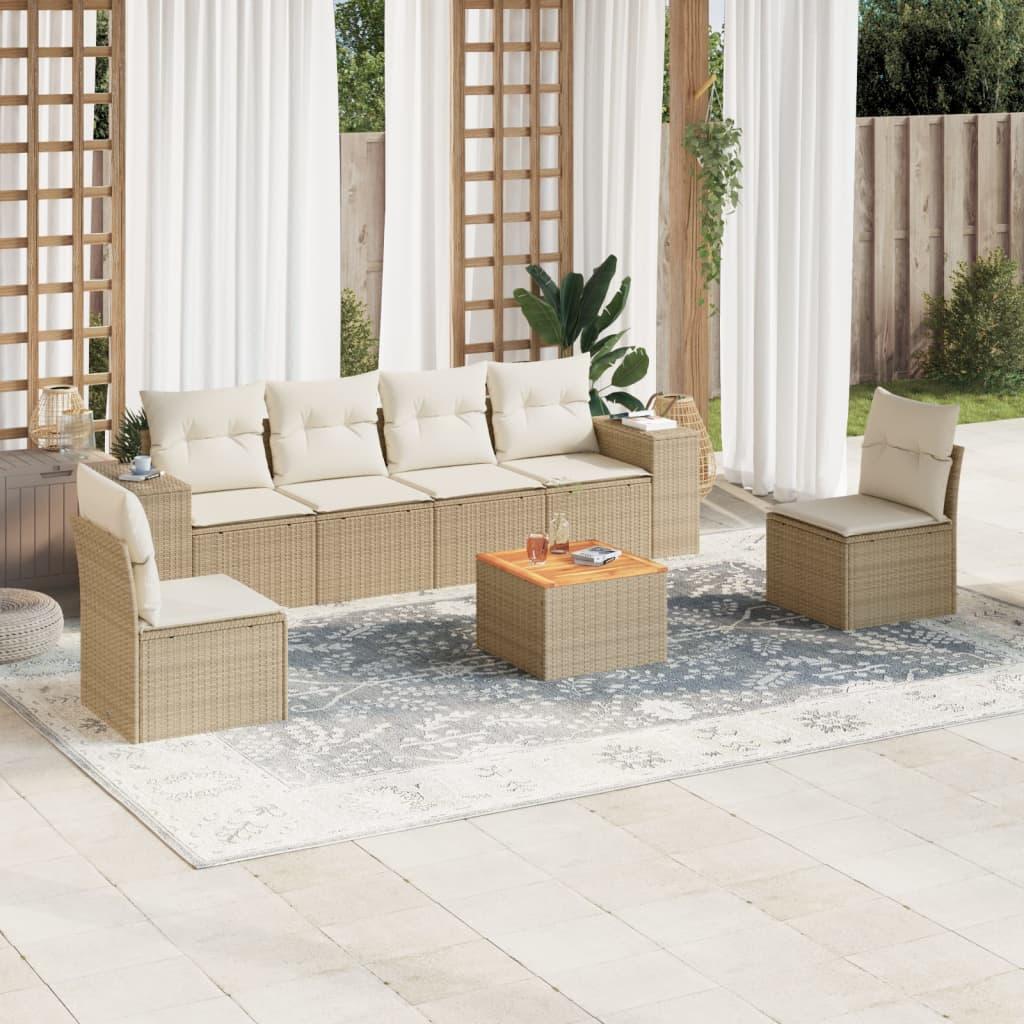Sofasæt til haven 7 dele med hynder polyrattan beige