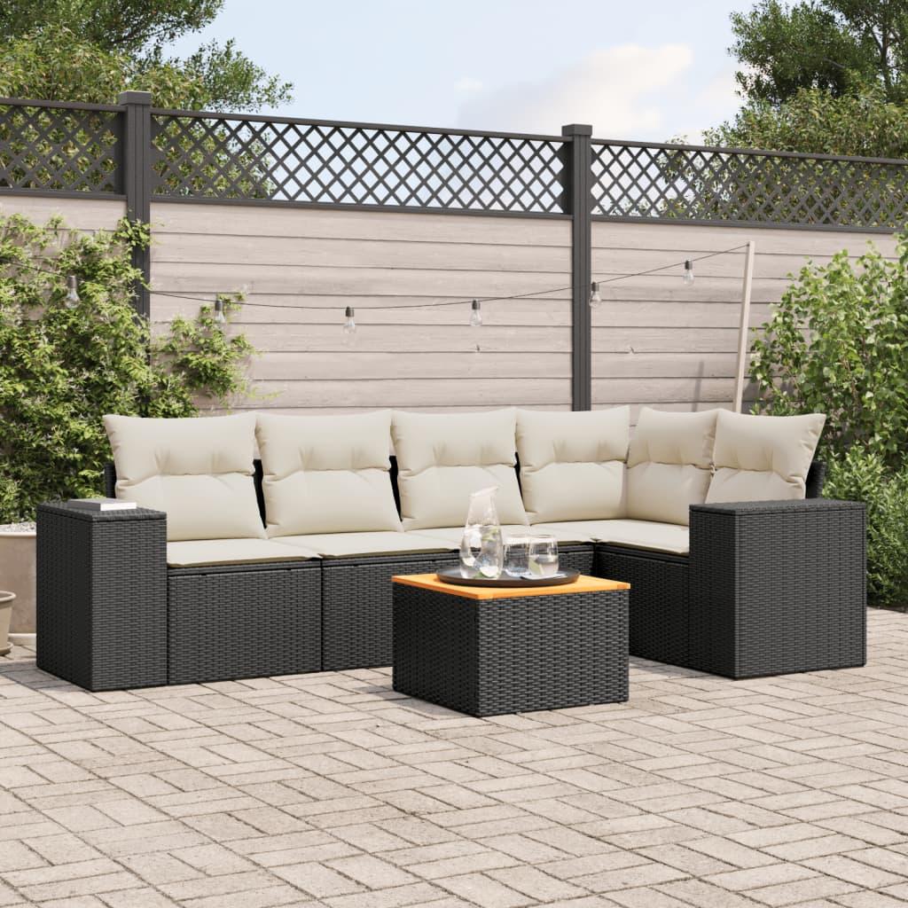 Sofasæt til haven 6 dele med hynder polyrattan sort