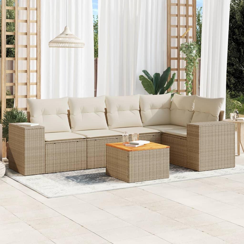 Sofasæt til haven 6 dele med hynder polyrattan beige