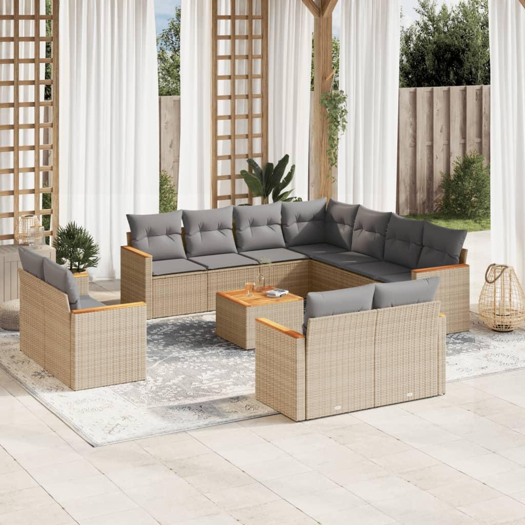 Sofasæt til haven 12 dele med hynder polyrattan beige