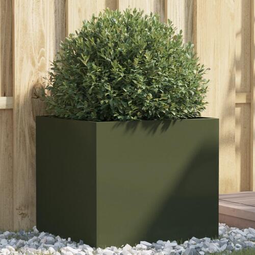 Plantekasse 49x47x46 cm stål olivengrøn