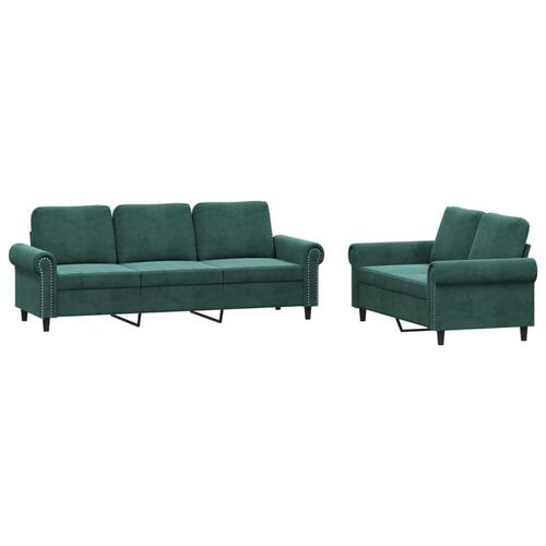 2 personers sofa med hynder velour mørkegrøn