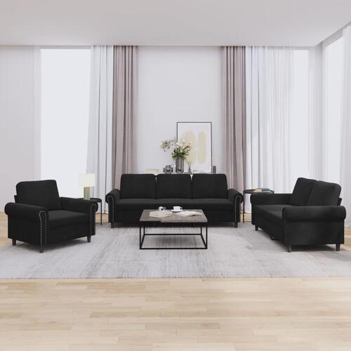 3 personers sofa med hynder velour sort