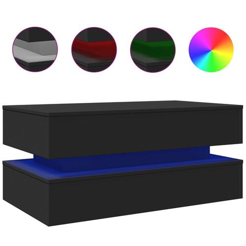 Sofabord med LED-lys 90x50x40 cm sort