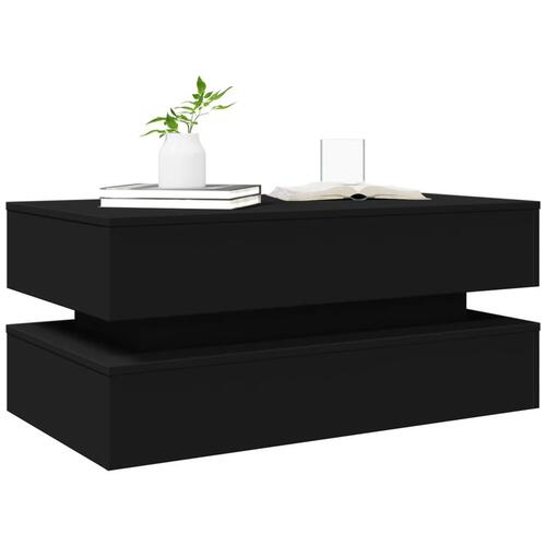 Sofabord med LED-lys 90x50x40 cm sort