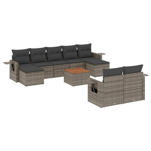 Sofasæt til haven 10 dele med hynder polyrattan grå