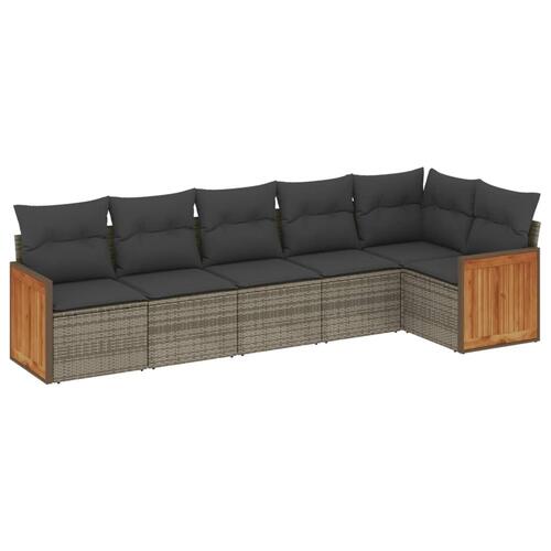 Sofasæt til haven 6 dele med hynder polyrattan grå
