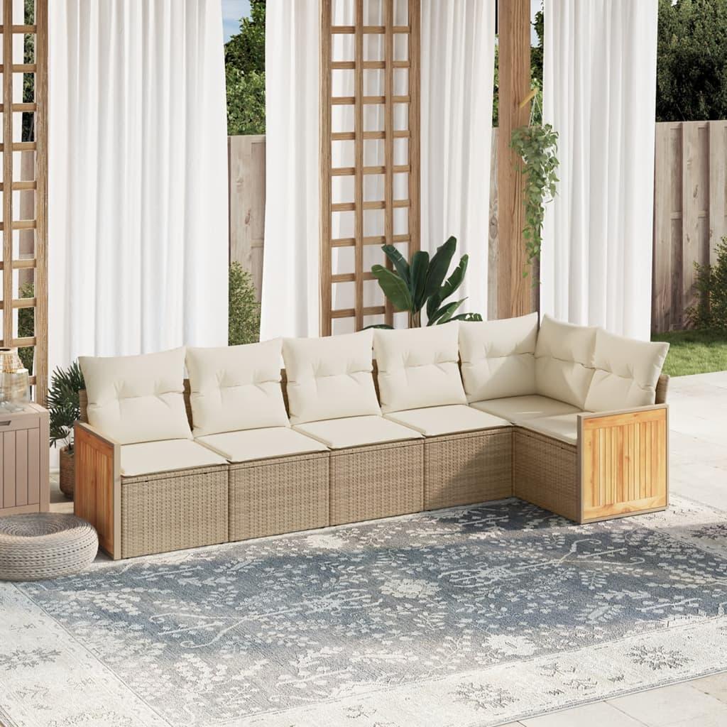 Sofasæt til haven 6 dele med hynder polyrattan beige