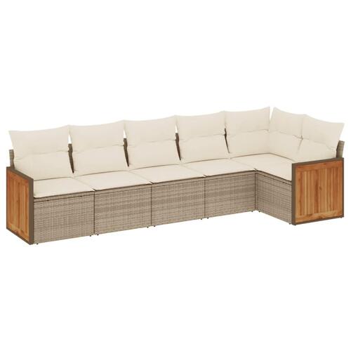 Sofasæt til haven 6 dele med hynder polyrattan beige