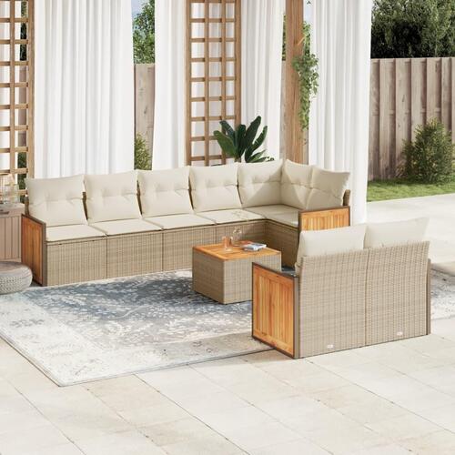 Sofasæt til haven 9 dele med hynder polyrattan beige