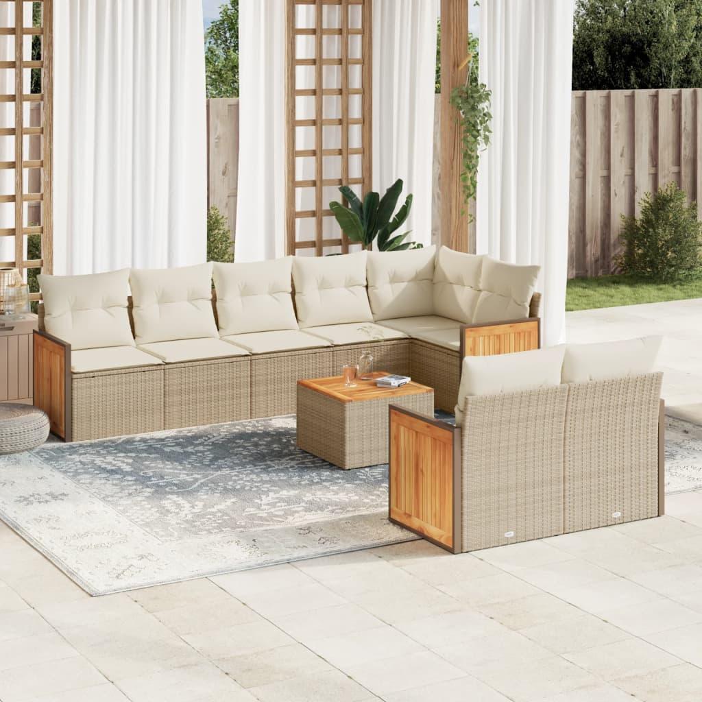 Sofasæt til haven 9 dele med hynder polyrattan beige